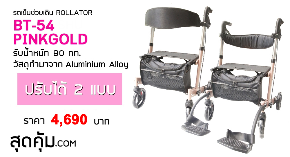 รถเข็นช่วยเดิน พยุงเดิน ผู้สูงอายุ คนชรา ผู้ป่วย Rollator รุ่น BT-54-Pinkgold